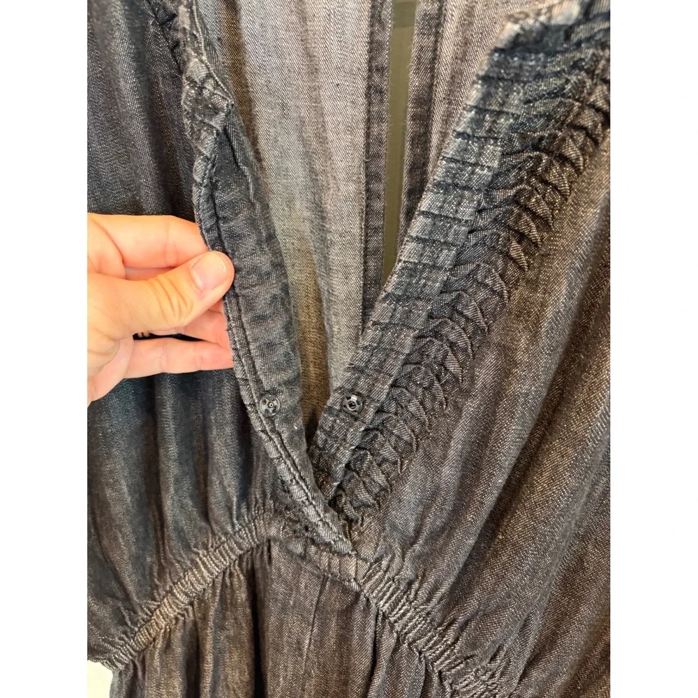 World Market Denim Jumpsuit Wide Leg Flowy Dark Wash V-Neck Boho Blue SM